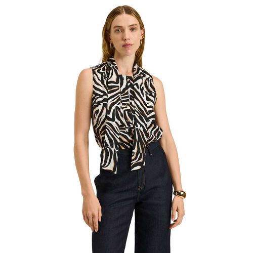 Veronika Maine Abstract Zebra Sleeveless Shirt With Tie